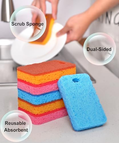 METUUTER 12-Count Scrub Sponges Kitchen Sponge Heavy Duty, Cellulose Sponges with Scouring Pads Dual-Sided for Kitchen and Household Use (Square-Multi) - Image 2