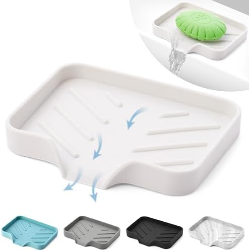 Silicone Soap Dish & Tray - Self Draining, Durable Rubber with Drainage - Kitchen & Shower Soap Holder by AGCOMPANY