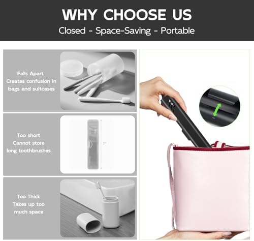 Travel Toothbrush Case, Portable Toothbrush Holder, Durable Aluminum Toothbrush Storage Box, Small Breathable Manual Toothbrush Container for Traveling, School, Camping, Business Trip - Black - Image 3