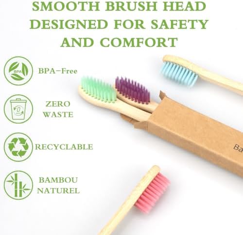 Bamboo Toothbrushes 10 Pack, Biodegradable BPA-Free Soft Bristles Toothbrushes for Adult, Eco-Friendly, Natural Wooden Organic Toothbrush Pack - Image 3