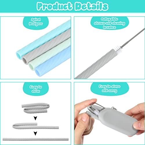 Meanplan 4 Sets Reusable Straws Travel Case Brush Silicone,Fresh Color - Image 3