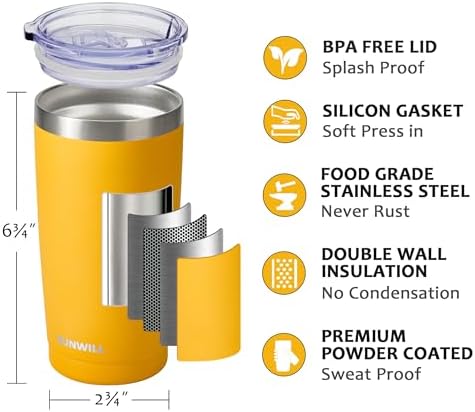 SUNWILL Coffee Tumbler, 20 oz Insulated Travel Mug Stainless Steel - Image 2