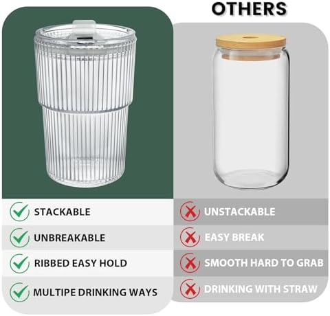 HIGIINC Iced Coffee Cups With Lids and Straws 2 Pcs, 16 OZ Unbreakable Cup Drinking Set,Clear Plastic Cups Reusable Iced Coffee Tumbler with Lid and Straw, To Go Coffee Cups Dishwasher Safe - Image 4