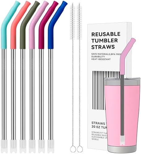 20 oz Straight Metal Straws with Silicone Tip for 20 oz Tumbler by AccessoriesForWaterBottle