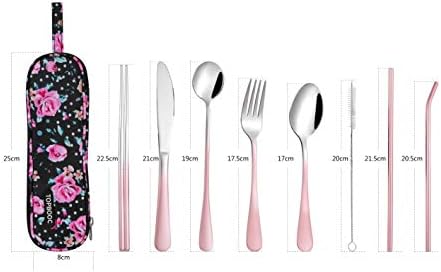 Travel Utensils,Reusable Silverware Set To Go Portable Cutlery Set with a Waterproof Carrying Case for Lunch Boxes Workplace Camping Picnic (GraPink) - Image 2