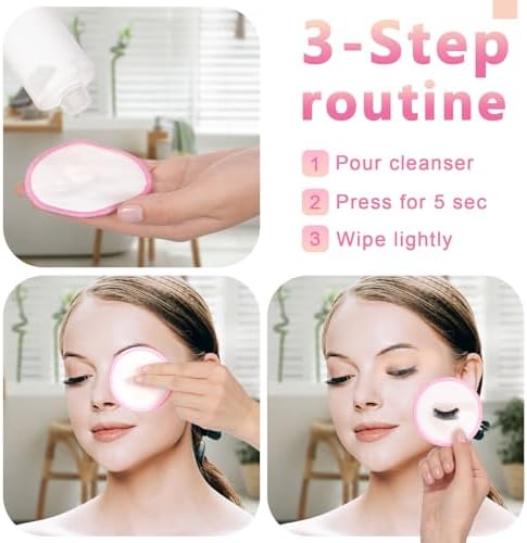 Foaincore 40 Pcs Reusable Makeup Remover Pads with Mesh Storage Bag and Bamboo Box Washable Bamboo Cotton Rounds Soft Reusable Face Pad for Toner Skin Various Skin Care Products(White Pink) - Image 3