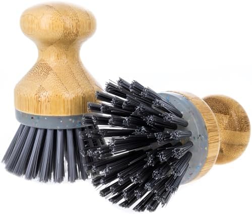 Beille 2pk Dish Brush with Bamboo Palm Handle and Heavy Duty Bristles Kitchen Essentials by BEILLE