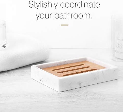 Luxspire Bamboo Soap Dish, Resin Holder with Drainage, Gravel White - Image 5