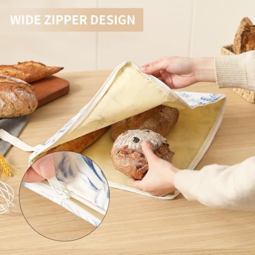 Wide Zipper Access Cotton &Beeswax Bags for Homemade Bread 2 Pack XL Reusable Beeswax Bread Bags for Homemade Bread Freezer Organic Cotton Food Storage Bags to Keep Fresh - Image 6