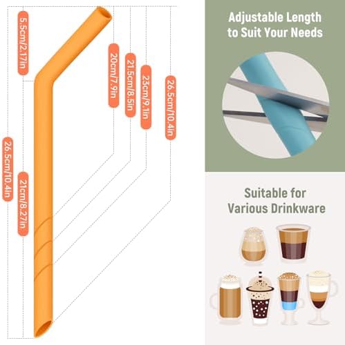 NiHome 6 PCS Extra Wide Reusable Bent Silicone Straws for Boba & Smoothies - Image 4