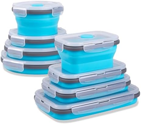 8 Pack Collapsible Food Storage Containers with Lids, Silicone Collapsible Food Containers, Collapsible Storage Containers Sets for Snack Camping RV, Microwave Freezer Dishwasher Safe, Blue - Image 7