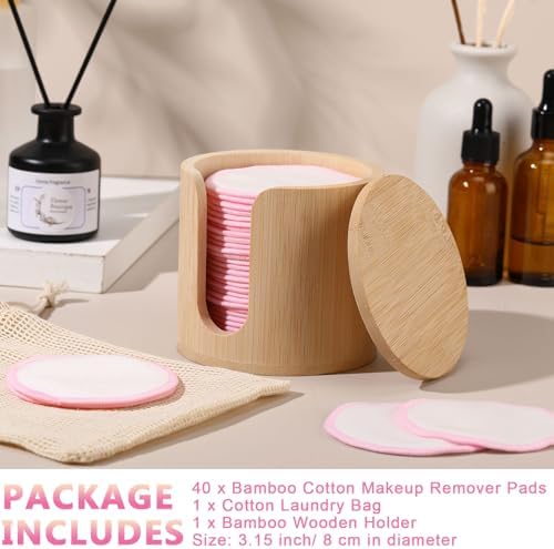 Foaincore 40 Pcs Reusable Makeup Remover Pads with Mesh Storage Bag and Bamboo Box Washable Bamboo Cotton Rounds Soft Reusable Face Pad for Toner Skin Various Skin Care Products(White Pink) - Image 5