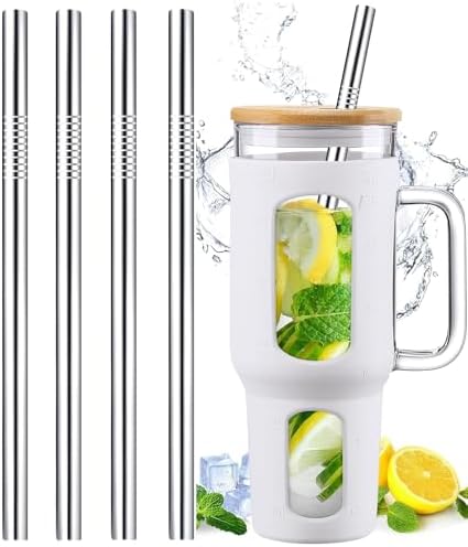 Vinaco 4 Pack 0.35" Wide Bore Reusable Stainless Steel Smoothie Straws by LightingMadeSimple