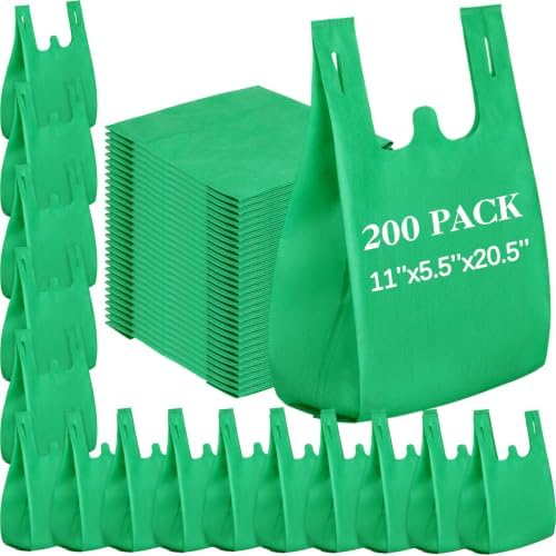 Windyun Large Grocery T-shirt Bags Bulk Reusable Non Woven Shopping Bag Foldable Gift Tote with Handle, 20.5x11x5.5 Inch by Windyun
