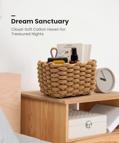 Small Cotton Rope Basket 2 Pack, Khaki White Shelf Bins for Desk Vanity - Image 5