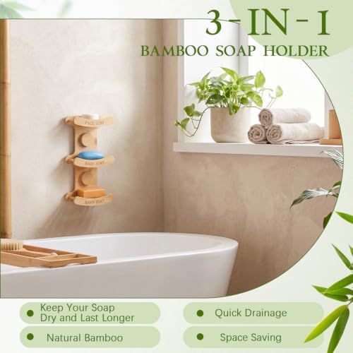 3-Tier Bamboo Soap Dish for Shower, Wall Mounted - Image 3