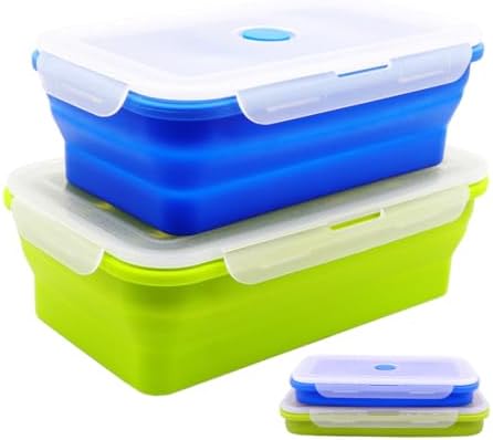 Set of 2 Extra Large Collapsible Silicone Food Storage Containers With Lids, 82.8oz + 60.2oz Meal Prep Bento Lunch Boxes, Microwave,Dishwasher and Freezer Safe For Kitchen, Camping, BPA Free by FUSMYE