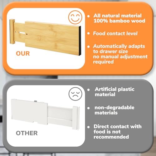 BAMEOS 4" High Bamboo Drawer Dividers - Adjustable Small Drawer Organizer - Kitchen, Dresser, Bathroom, Bedroom & Office - 4-pack - Image 3