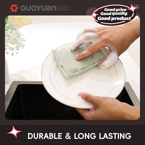 Bamboo Kitchen Sponges Heavy Duty Natural Cleaning Sponges Non-Scratch Dish Sponge for Dishes, Pots and Pans-Green,6 Pack - Image 5