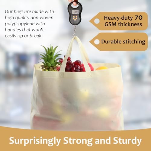 50 Pcs 50 Pcs Reusable Tote Bag with Handles Bulk 16.1'' X 6.3'' X 11.8'' Extra Large Non Woven Grocery Shopping Bags for Boutiques Retail Store(Beige) - Image 6