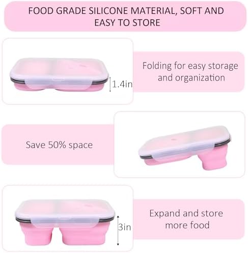 2 Pack Collapsible Silicone Lunch Box Set, 2 Compartments Bento Boxes with Lids, Food Storage Containers for Meal Prep, Office, Travel, Camping, BPA Free - Image 6
