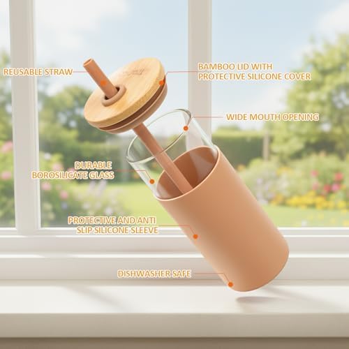 Tronco 20 oz Glass Tumbler with Lids and Straws, Reusable Iced Coffee Cups - Image 2