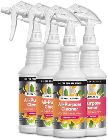 Clean Revolution SuperCharged All Purpose Cleaner Refill with Smart Probiotic + Enzyme Complex, Multi-Surface Kitchen Bathroom & Floor Cleaner, Dreamy Citrus, 32 Fl Oz (Pack of 4) by CleanRevolution
