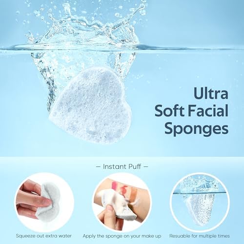 GAINWELL 50-Count Heart Shape Compressed Facial Sponges for Daily Facial Cleansing and Exfoliating, 100％ Natural Cosmetic Spa Sponges for Makeup Remover, White - Image 2