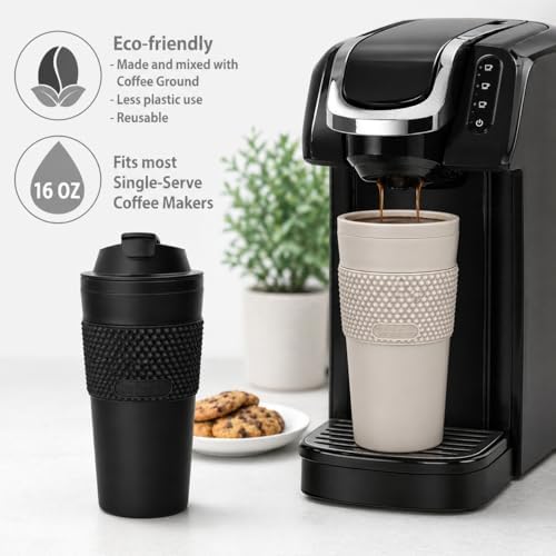16 oz Coffee Tumbler Set (2 Pack) – Insulated Double Wall Travel Mug with Leak Proof Lid, Cup Holder Friendly, BPA Free Reusable Coffee Cup, Dishwasher & Microwave Safe (Black and Sand) - Image 4