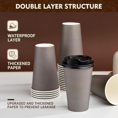 YEEHAW 16 oz Coffee Cups with Lids, Grey, 100 Pack - Image 5