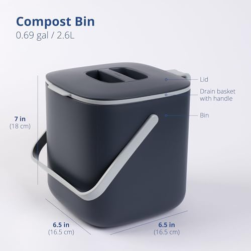 Blue Ginkgo Kitchen Compost Bin, 2.6L Countertop Compost Bin, Dark Grey - Image 2