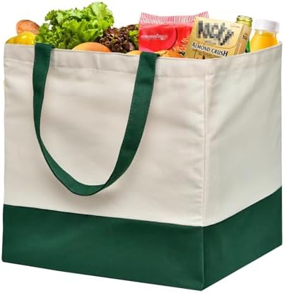 Reusable Grocery Bags Heavy Duty, 8.3 gal Foldable Large Canvas Tote Bag with Handles, Holds 60 lbs Canvas Shopping Bags, 1 Pack（Retro Green） by CNaiyunpin