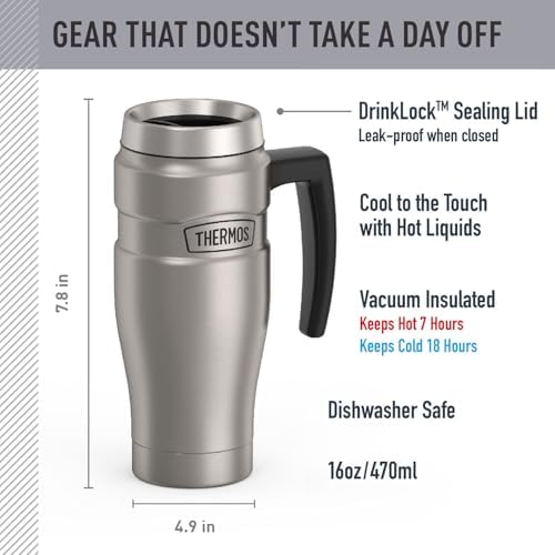 THERMOS Stainless King Travel Mug with Handle, 16oz, Matte Steel - Image 2