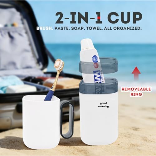 Toothbrush Travel Case,Toothbrush Holder and Rinse Cup with Handle Travel Toothbrush Holder,Multifunctional Toothbrush Cup,Large Capacit Travel Toothbrush Holder with Mouthwash Cup(Purple+Blue) - Image 6