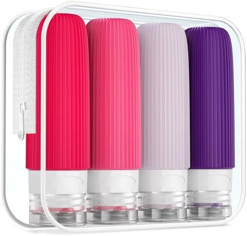 Mrsdry Travel Bottles for Toiletries, Tsa Approved 3oz Portable Travel Bottles, BPA Free Leak Proof Squeezable Silicone Travel Size Containers, Travel Accessories with Clear Toiletry Bag (4 Pack) by Mrsdry