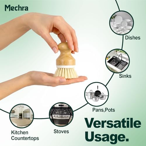 Bamboo Dish Scrub Brush with Natural Bristles by Mechra – Eco-Friendly Kitchen Cleaning Brush, Ergonomic Wooden Handle for Dishwashing, Pots, Pans & Sink Scrubbing - Image 5