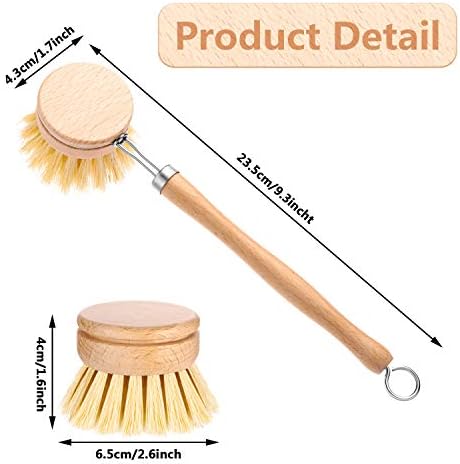 Boao 3 Pack Dish Brush with Beechwood Handle with Replacement Heads - Image 2