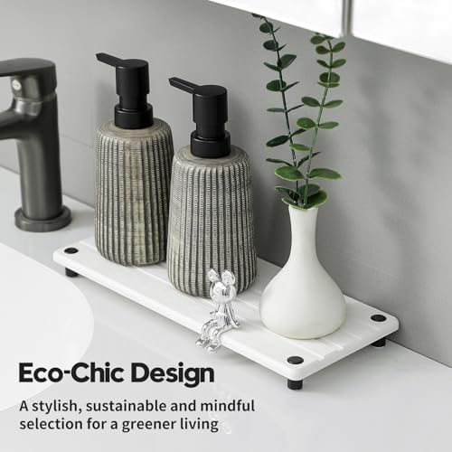 Razborci Instant Dry Sink Caddy Kitchen Sink Organizer, Quick Drying Stone Tray Diatomite Sponge Holder Soap Dish, Bathroom Countertop Fast Dry Water Absorbing Vanity Rack, White, 12" x 5" - Image 4