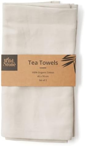 Wild & Stone Organic Cotton Tea Towels, Set of 2, GOTS Certified, 27x19 in by Wild+%26+Stone
