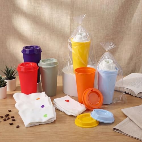 Hushee 12 Pcs Reusable Coffee Cups with Lids Bulk Women's Heart Socks 16 oz Travel Mug Plastic Tumblers for Birthday Holiday Gifts Party Favors - Image 4