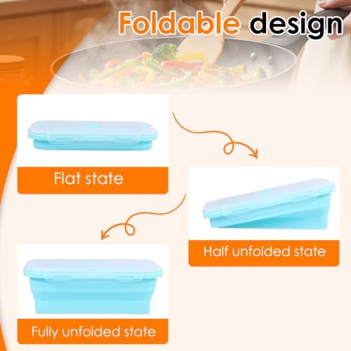 4Pcs Collapsible Silicone Food Container with Lid Heat Resistant Foldable Food Storage Containers Microwave Dishwasher and Freezer Safe 350/500/800/1200 ml for Kitchen Picnic Travel(Sky Blue) - Image 6