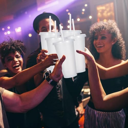 Suertestarry Tumbler with Straw and Lid,Water Bottle Iced Coffee Travel Mug Cup,Reusable Plastic Cups,Perfect for Parties,Birthdays,24oz-15 Pack (15 White Glitter, 15 pack) - Image 5