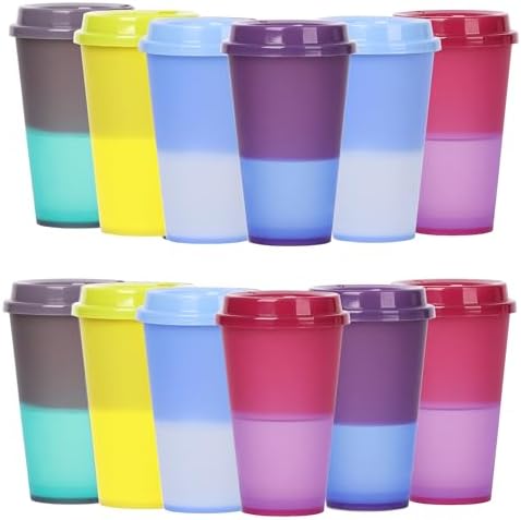 Color Changing Cups, 5 Pack 24oz Plastic Tumblers, Reusable Iced Coffee & Smoothie Cups with Lids and Straws for Parties and Travel (coffee,12 Pack, 12 Pack) by Alohastarttg