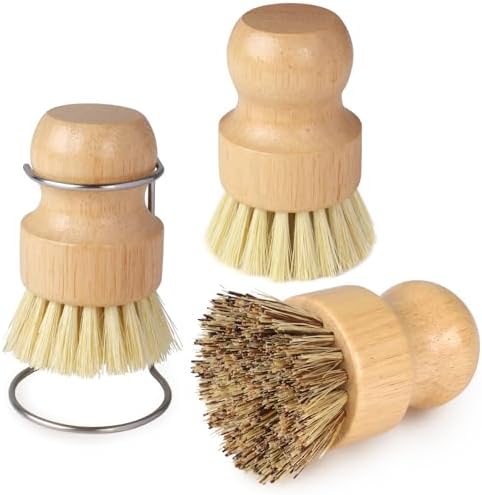 Bamboo Dish Brush Set with Holder, 2 Sisal & 1 Palm Scrub Brush by Unknown