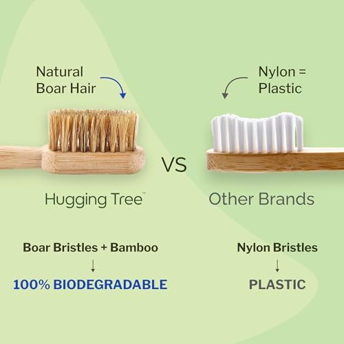 Boar Bristle Bamboo Toothbrush, Made from Natural Boar Hair Bristles, Plastic-Free (Pack of 6) - Image 5