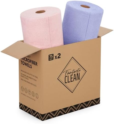 Fantasticlean Microfiber Cleaning Cloth Rolls - 150 Sheets (Pink, Lavender) by Fantasticlean