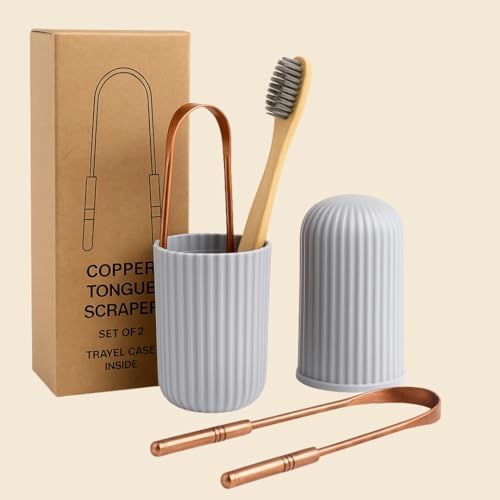 Tongue Scraper Set(2 Pack)–Pure Copper Cleaner Kit with Bamboo Toothbrush with Charcoal Bristles &Travel Case–Daily Oral Hygiene Tool for Men&Women,Reduce Bad Breath,Tongue Scrubber - Image 5