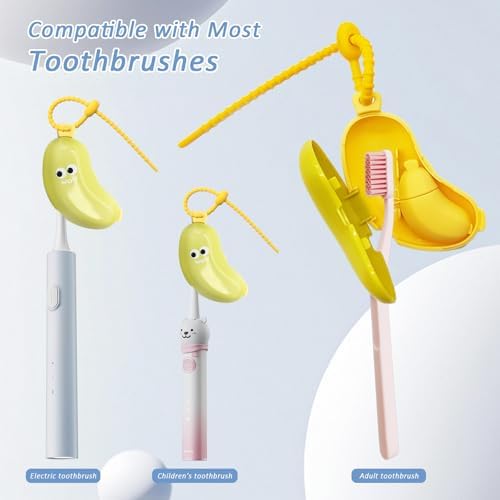 Banana-Shaped Toothbrush Cover, 2-in-1 Travel Toothbrush Case with Built-in Toothpaste Dispenser & Hanging Rope, Fits Most Electric/Manual Brush Heads for Vacation, Camping - Image 2