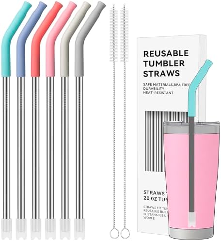 20 oz Straight Metal Straws with Silicone Tip for 20 oz Tumbler by AccessoriesForWaterBottle