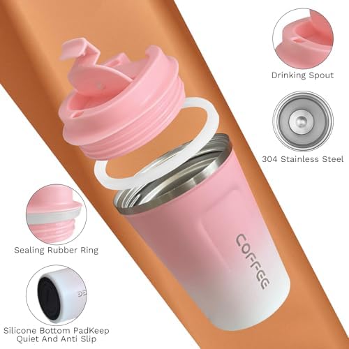 SPLMIFA Travel Coffee Mug Leak-Proof, Reusable Coffee Cups with Lids, Stainless Steel Vacuum Insulated Coffee Tumblers, Thermal Insulation Cup for Men and Women Hot & Cold Drinks(2nd-Pink White, 12OZ) - Image 3
